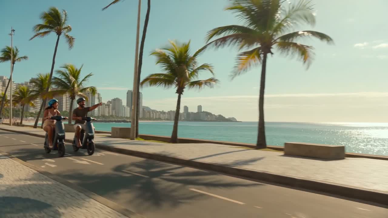 Scooters em um passeio ilustrativo pela orla de Balneário Camboriú
